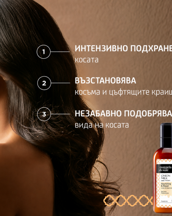 Подхранващо мляко без отмиване за мекота, блясък и контрол на фриза NuggelaSule Onion Hair Milk 100ml